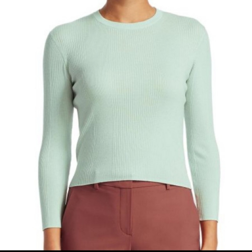 THEORY Green Refine Ribbed Merino Wool Sweater